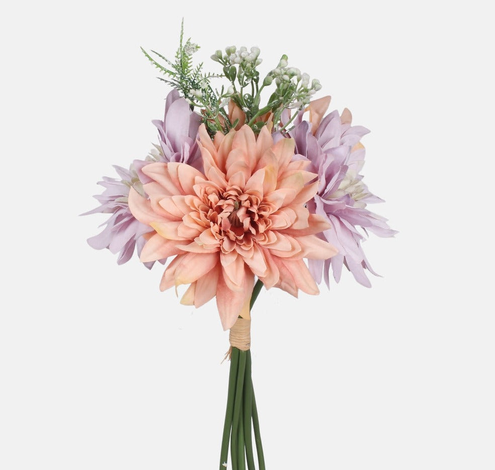 27cm Lilac & Orange Dahlia Bunch - Artificial Flower