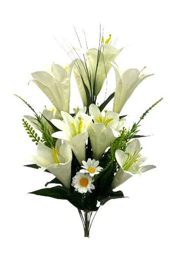 63cm Ivory Easter Lily and Daisy Bundle with Foliage - Artificial Spring Bunch