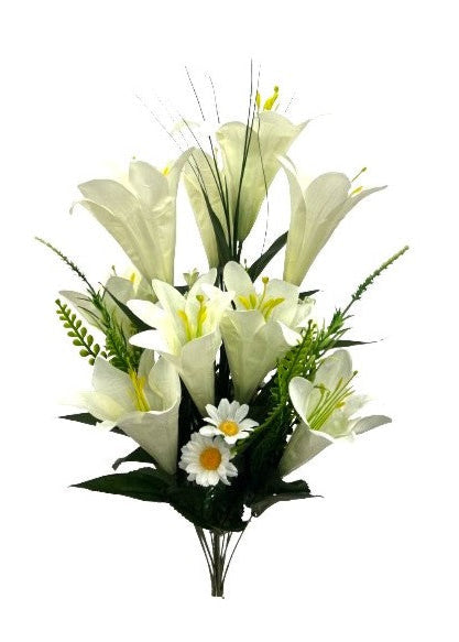 63cm Ivory Easter Lily and Daisy Bundle with Foliage - Artificial Spring Bunch