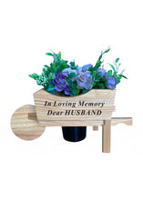 Load image into Gallery viewer, WAS: £15.95 / NOW: £10.00! Wooden Memorial Wheelbarrow Black Insert - Graveside Plaque - NOTE - does not come with flowers.