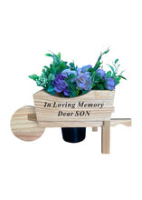 Load image into Gallery viewer, WAS: £15.95 / NOW: £10.00! Wooden Memorial Wheelbarrow Black Insert - Graveside Plaque - NOTE - does not come with flowers.