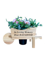 Load image into Gallery viewer, WAS: £15.95 / NOW: £10.00! Wooden Memorial Wheelbarrow Black Insert - Graveside Plaque - NOTE - does not come with flowers.
