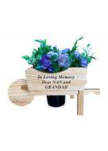 Load image into Gallery viewer, WAS: £15.95 / NOW: £10.00! Wooden Memorial Wheelbarrow Black Insert - Graveside Plaque - NOTE - does not come with flowers.
