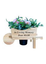Load image into Gallery viewer, WAS: £15.95 / NOW: £10.00! Wooden Memorial Wheelbarrow Black Insert - Graveside Plaque - NOTE - does not come with flowers.