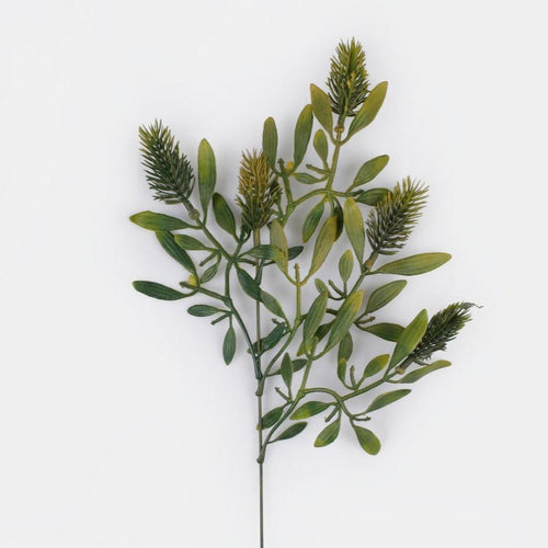 48cm Artificial Green Yellow Tip Forest Mistletoe - Single Stem Christmas Greenery