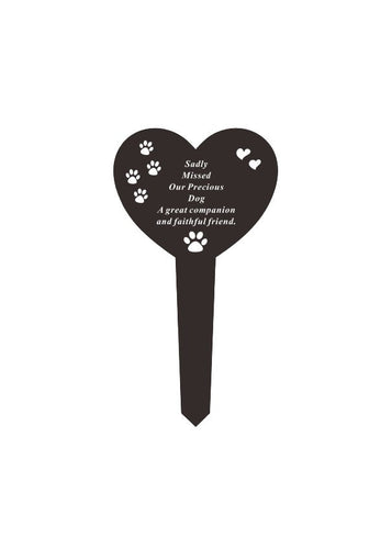 Dog Black & White Plastic Heart Stake Tribute Plaque Ornament Graveside Remembrance