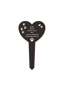 Dog Black & White Plastic Heart Stake Tribute Plaque Ornament Graveside Remembrance