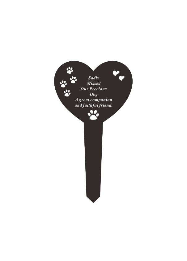 Dog Black & White Plastic Heart Stake Tribute Plaque Ornament Graveside Remembrance