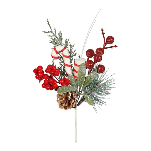 22cm Candy Pick with Pine Cone & Berries - Christmas Wreath Decoration