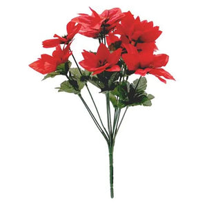 30cm Red Poinsettia Bush - 12 Heads - Artificial Bunch Christmas