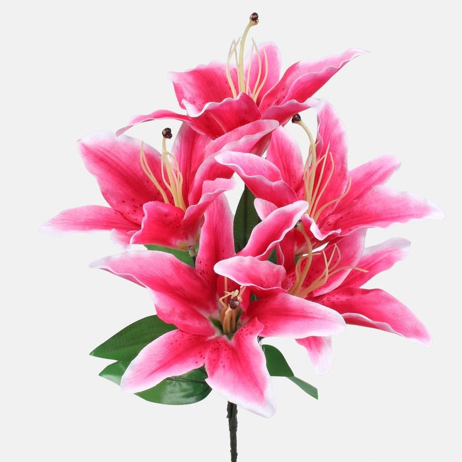 40cm Artificial Oriental Lily Bunch Hot Pink