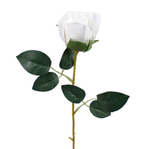 55cm Velvet White Rosebud Stem - Silk Artificial Single Stem