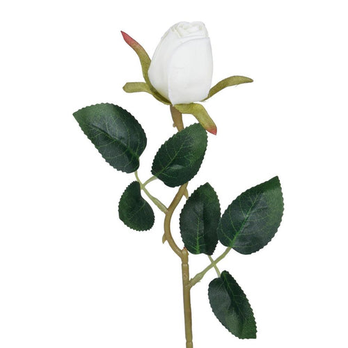 45cm White Rosebud Stem - Silk Artificial Single Stem
