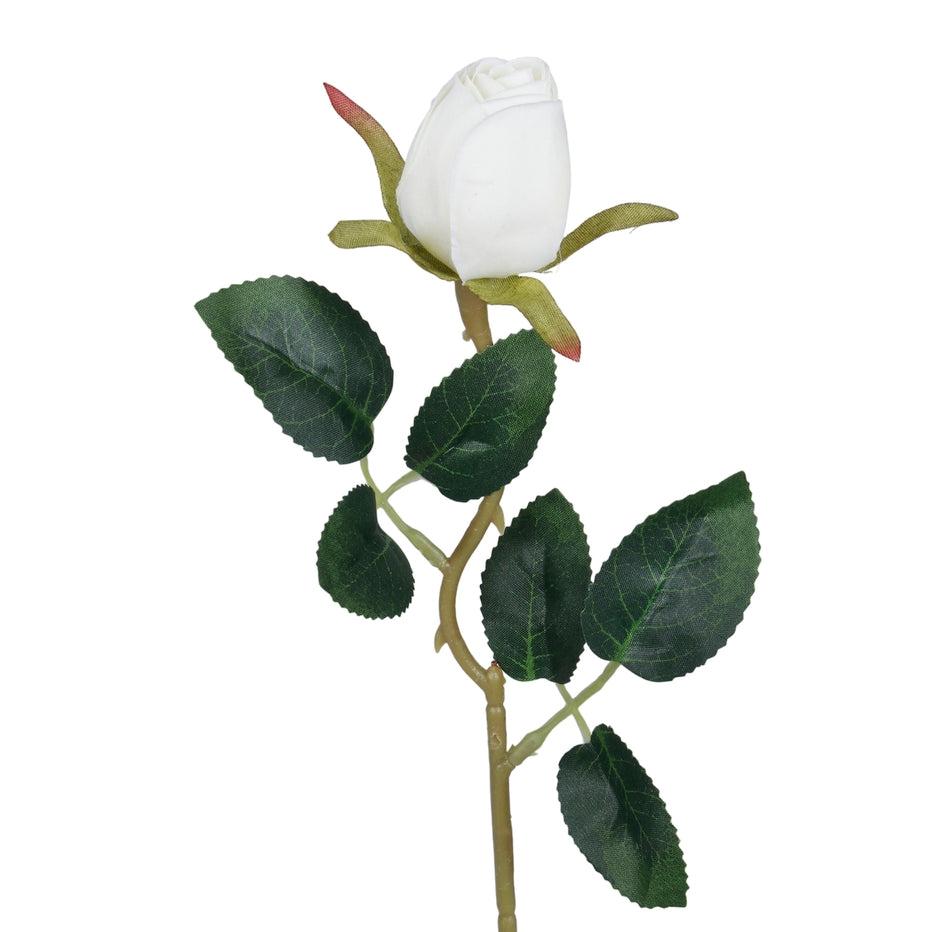 45cm White Rosebud Stem - Silk Artificial Single Stem