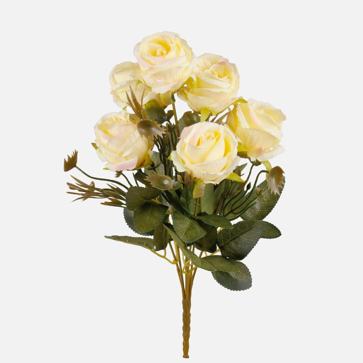 30cm Yellow Rose and Foliage Bunch - 6 Heads