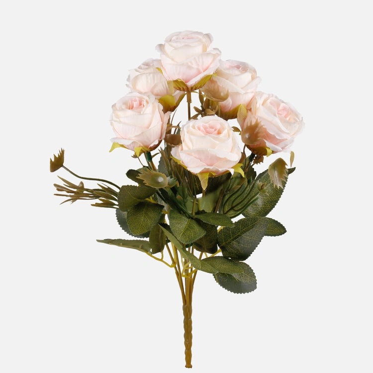30cm Light Pink Rose and Foliage Bunch - 6 Heads