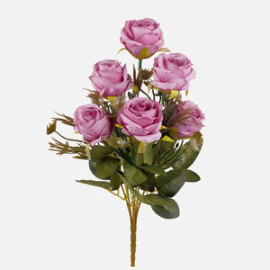 30cm Mauve Rose and Foliage Bunch - 6 Heads