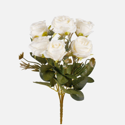 30cm Cream Rose and Foliage Bunch - 6 Heads