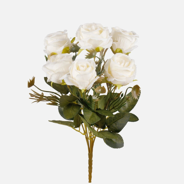 30cm Cream Rose and Foliage Bunch - 6 Heads