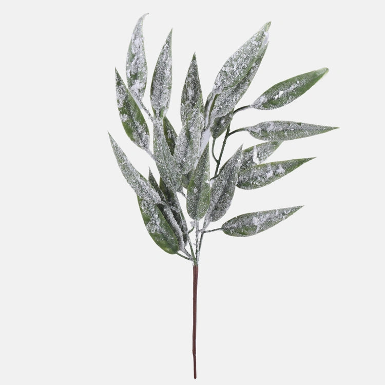 44cm Snow Covered Green Willow Leaf - Christmas Artificial (XB10)