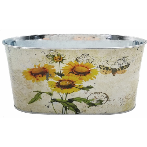 25cm Metal Oval Planter - Sunflower Design