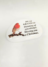 Load image into Gallery viewer, White Robin Pebble Christmas Memorial Tribute - Xmas Tree Plaque Verse Graveside