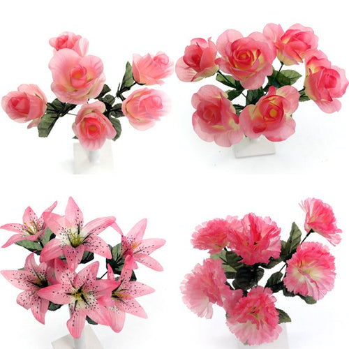 35cm Pink Artificial Flower Bunch - Lily Carnation Rose (ND)