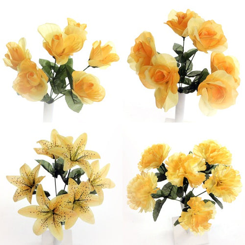 35cm Yellow Artificial Flower Bunch - Lily Carnation Rose (ND)