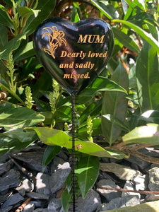 Black & Gold Resin Memorial Lily Heart Stick Stake Graveside Spike Crematorium