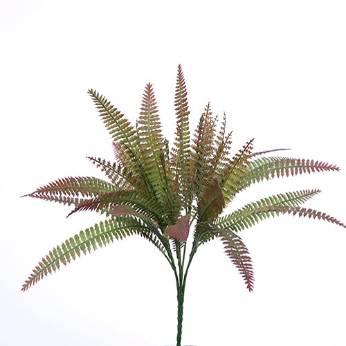 34cm Plastic Fern Bush Green/Brown