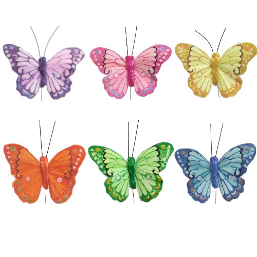 Multi Coloured Feather Butterfly Butterflies (12 Pack)