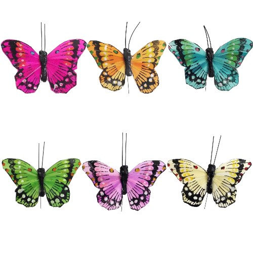 Multi Coloured Bright Tropical Feather Butterfly Butterflies (12 Pack)