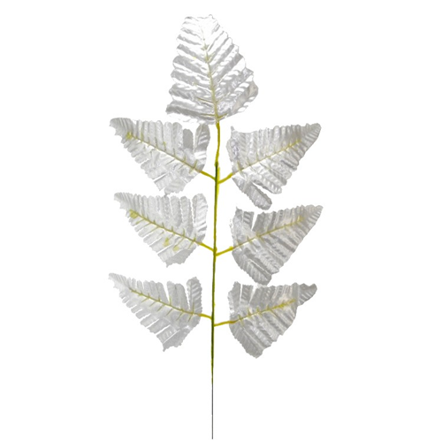 6pcs x 46cm Metallic Silver Leather Fern Leaf Spray 7 Leaves - Artificial Christmas Xmas