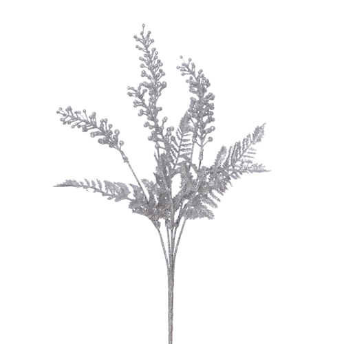 35cm Glittered Berry Bush Silver