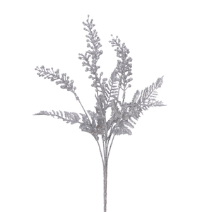 35cm Glittered Berry Bush Silver