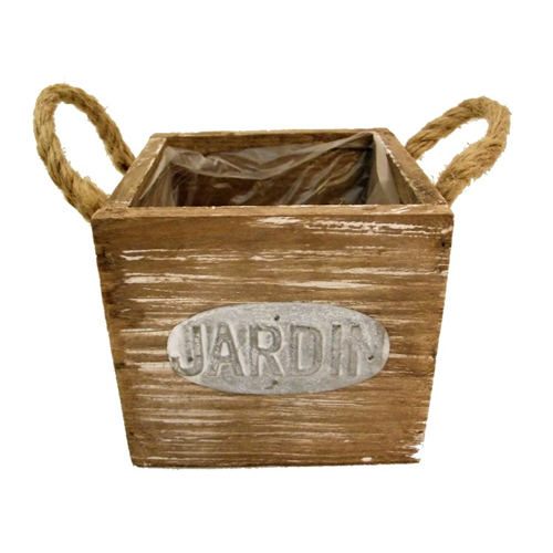 12cm Natural Square Wooden Planter -Plastic Lined - Flower Garden Plant Pot
