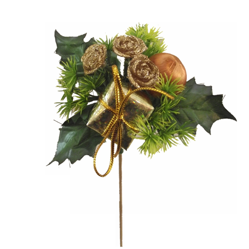 10pcs x 50cm Large Wooden Gold Rose Parcel Ball - Christmas Xmas Pick Stick