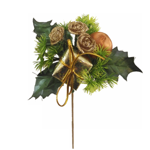 10pcs x 50cm Large Wooden Gold Rose Parcel Ball - Christmas Xmas Pick Stick