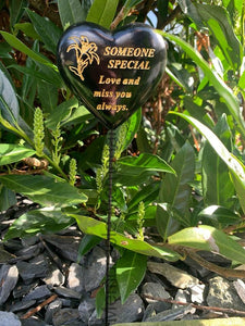 Black & Gold Resin Memorial Lily Heart Stick Stake Graveside Spike Crematorium