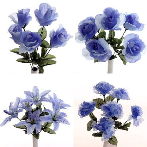 35cm Blue Artificial Flower Bunch - Lily Carnation Rose (ND)