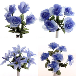 35cm Blue Artificial Flower Bunch - Lily Carnation Rose (ND)