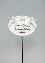 Load image into Gallery viewer, White &amp; Silver Twin Cherub Memorial Stick Remembrance Plaque Tribute Spike Stake