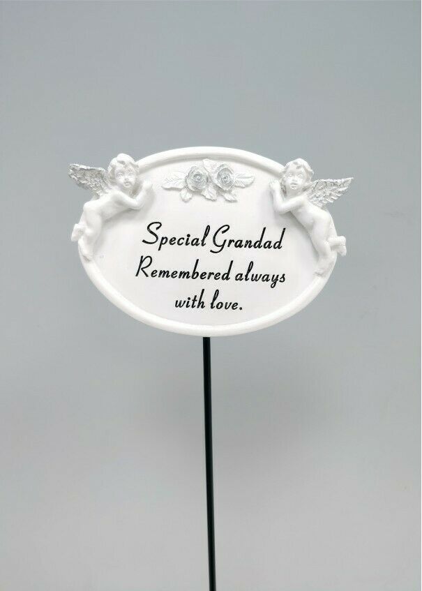 White & Silver Twin Cherub Memorial Stick Remembrance Plaque Tribute Spike Stake