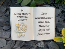 Load image into Gallery viewer, Memorial Cream Open Rose Book Graveside Plaque Garden Ornament Relatives Garden