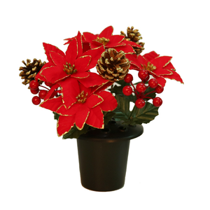 Glittered Red Gold Poinsettia Xmas Christmas Memorial Grave Pot