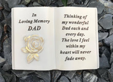 Load image into Gallery viewer, Memorial Cream Open Rose Book Graveside Plaque Garden Ornament Relatives Garden