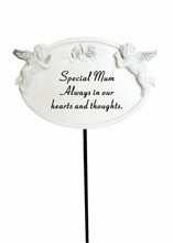 Load image into Gallery viewer, White &amp; Silver Twin Cherub Memorial Stick Remembrance Plaque Tribute Spike Stake