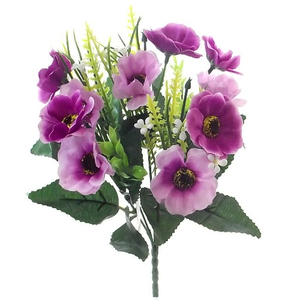 31cm Poppy And Grass Bush With Foliage Bunch  - Artificial