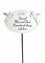 Load image into Gallery viewer, White &amp; Silver Twin Cherub Memorial Stick Remembrance Plaque Tribute Spike Stake