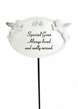 Load image into Gallery viewer, White &amp; Silver Twin Cherub Memorial Stick Remembrance Plaque Tribute Spike Stake